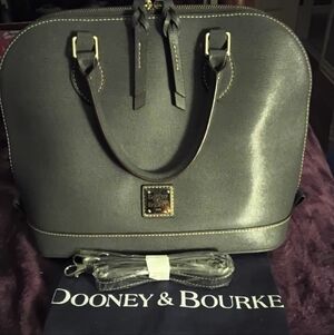 NEW Dooney & Bourke Saffiano Leather Zip Zip Satchel- Elephant w/Silver Hardware